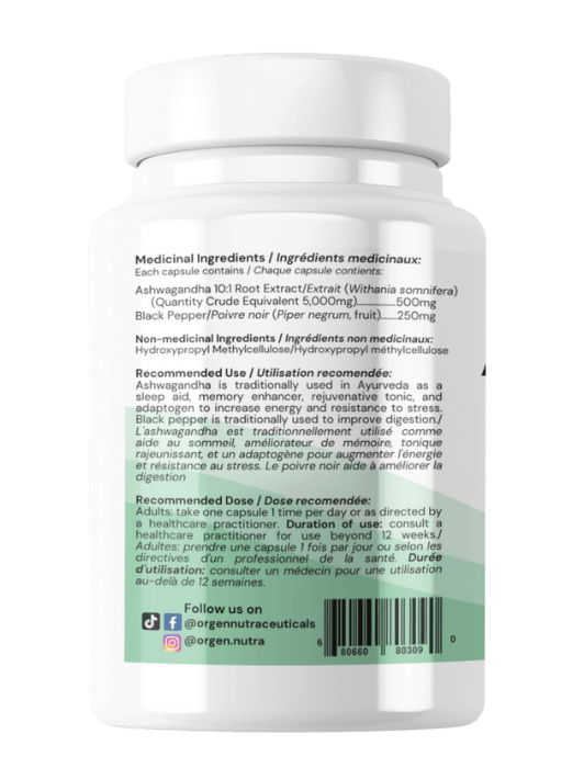 Ashwagandha +Black Pepper -Orgen Nutraceuticals